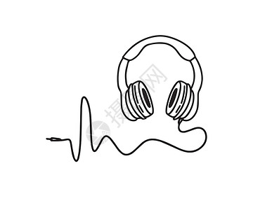 耳机元素带波绳 手绘音乐符号卡通矢量的口耳机艺术玩家麦克风立体声涂鸦扬声器插头海浪绘画电缆设计图片