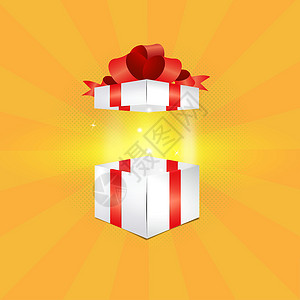 红色礼品盒在半色调背景上打开礼品盒的矢量插图 光线在阳光下 产品介绍 折扣 礼品 销售 婴儿用品设计图片