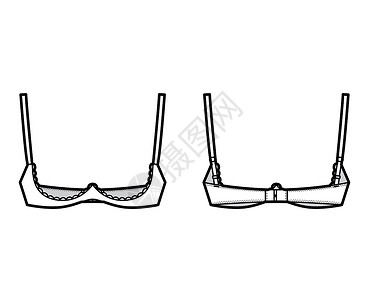 开挂人生布拉架开杯内衣技术时装图 用可调整的肩带 钩子和眼闭合绘画计算机小样身体丝带插图蕾丝胸罩乳罩女性设计图片