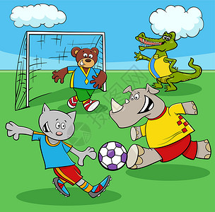 屈原动漫形象足球场上比赛的动漫动物足球赛设计图片