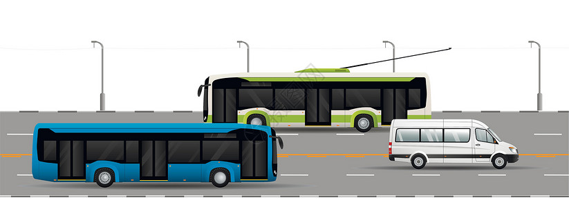 公路上的道路交通 用于运送人员的城市公共交通工具 无轨电车 电动巴士 小巴设计图片