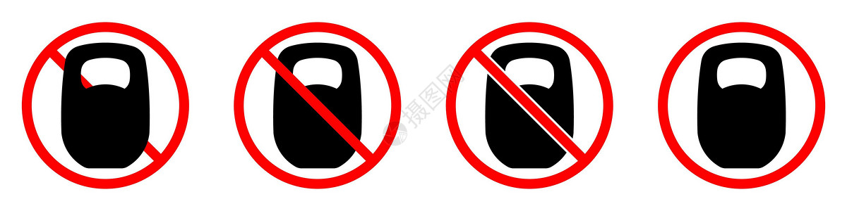 禁止掉头标识Kettlebell 禁止使用Kttlebell 禁止使用 一套红色禁令标志插图重量运动杠铃警告训练标识举重健身房力量设计图片