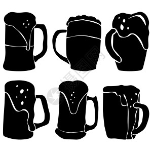 黑色马克杯一套玻璃杯杯 啤酒 高杯中白酒和手柄的玻璃杯设计图片