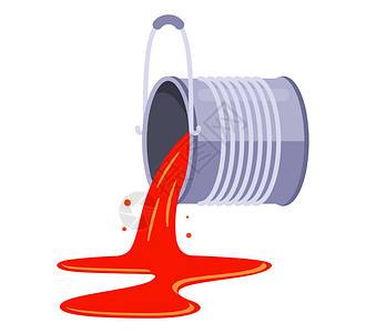罐装红漆的锡罐头 从罐子上倒油漆设计图片