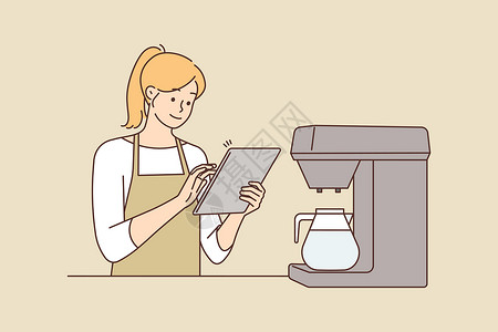 咖啡師女女服务员在咖啡馆就餐工作设计图片