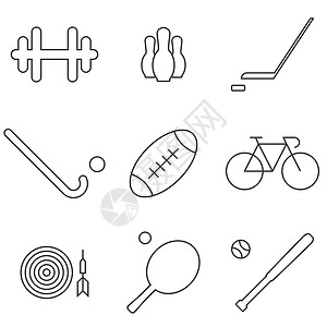 线棒以体育 游戏为主题的矢量插图赛车乒乓网球自行车足球高尔夫球哑铃车轮运动橄榄球设计图片
