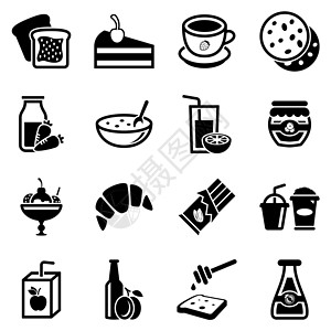 核桃饮料一组简单的图标 主题为糖果 饮料 食物 矢量 设计 收藏 平面 标志 符号 元素 对象 插图 孤立在白色背景上的黑色图标设计图片