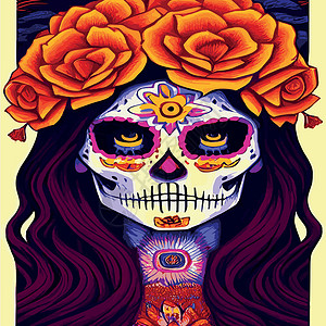 快乐每一天墨西哥有糖头盖骨的墨西哥人 有花纹装饰 校对 Portnology进步仪式颅骨花束死亡文化工艺裙子包装纸传统设计图片