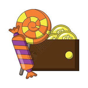 包糖果的素材带钱的糖果钱包和糖果钱包 画彩色插图设计图片