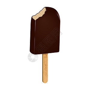 牛奶巧克力冰棒木棍上的巧克力冰棒被咬了设计图片
