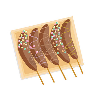 弥浸香蕉加巧克力和糖霜小吃销售涂层奶糖童年甜点装饰节日假期糖果设计图片