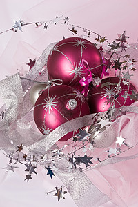 圣诞球 华丽的 星星 装饰品 花边 新年 假期背景图片