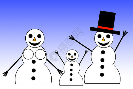 白雪人家族 二维 喜悦 眉飞色舞 冰 蓝色的 坡度 假期背景图片