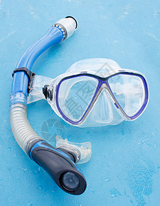 螺旋 潜水 塑料 游泳衣 清除 呼吸管 面具 水 玻璃背景图片