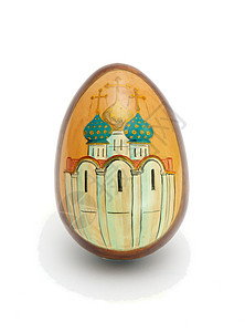 白色背景的俄罗斯东方蛋 白色的 传统 教会 木制的背景图片