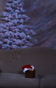 圣诞夜 沙发 长椅 展示 蓝色的 假期 黑暗的 晚上 盒子背景图片
