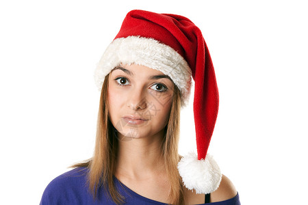 穿红色圣诞老人帽子的漂亮女孩 年轻的 喜悦 漂亮的背景图片