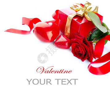 白方隔绝的情人心 玫瑰花和礼品盒 夫妻 角落背景图片