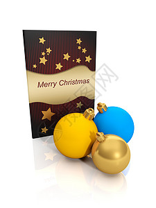 星星和圣诞球3d 插图 圣诞卡和一组圣诞球背景