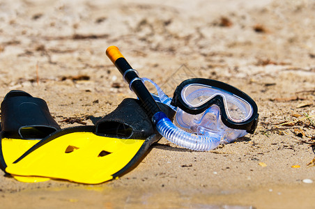 沙滩上的护目镜和脚掌图片