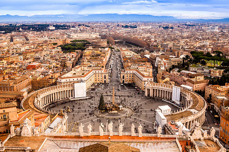梵蒂冈著名的圣彼得广场和空战诉意大利 天线高清图片