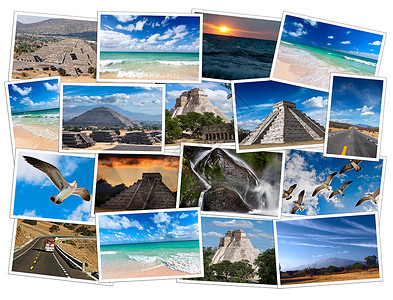 墨西哥图像拼贴图 海洋的 观光 奇琴伊察 加勒比海 访问 金字塔背景图片