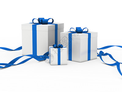 白蓝丝带 展示 蓝色的 包装 盒子 季节性的 生日 渲染 假期背景图片