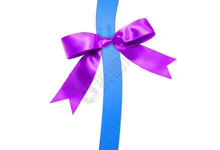 蓝色丝带 白色上贴紫色弓 剪裁 蓝色零售 展示背景图片