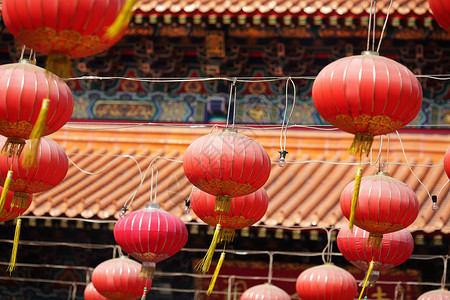 中国寺庙的红灯笼 假期 日本 传统的 佛教 红色的图片