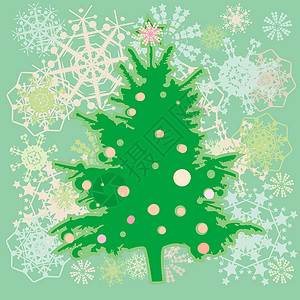 圣诞节树卡 假期 卡通片 浪漫的 绘画 雪花 作品 松树 美丽的背景图片