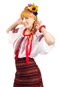 具有吸引力的妇女穿着乌克兰国民服饰 民俗学 传统脸高清图片素材