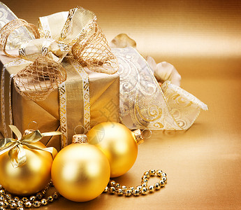 圣诞节 卡片 生活 装饰品 庆典 丝带 盒子 棕褐色背景图片