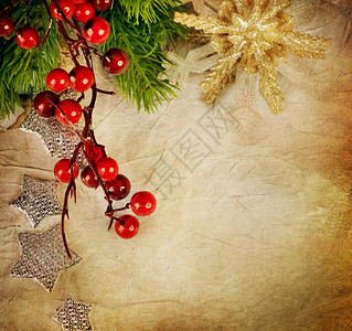圣诞贺卡 文体风格 装饰品 冬青 展示 复古的 假期背景图片