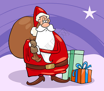 圣诞老人星圣诞节漫画插图 圣诞节前夕 假期 星星 微笑 卡片 帽 问候语背景
