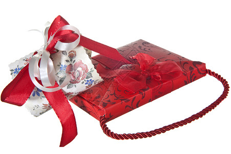 圣诞礼品盒 白色的 弓 金子 红色的 结婚礼物 圣诞节背景图片