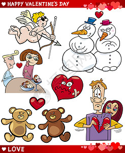 情人节卡通插图爱情集 假期 情绪 爱上 破碎的心 泰迪熊背景图片
