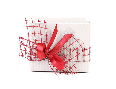 带红丝带和弓的白色礼品盒 打结 圣诞礼物 编织 宴请背景图片