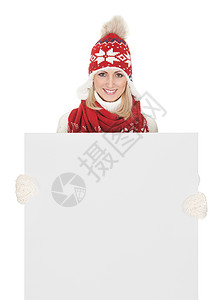穿着温暖冬衣的美丽的女人 温暖的 女士 卡片 假期背景图片