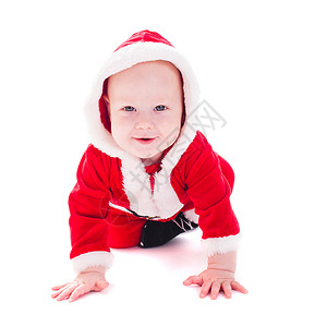 圣诞女孩 假期 男生 爬行 微笑 圣诞老人 白色的 快乐背景图片
