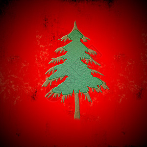 红背景的绿色圣诞树 红色背面背景图片