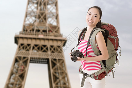 微笑旅行的亚洲女孩 法国 中国 脸 探险家 女士航行者高清图片素材