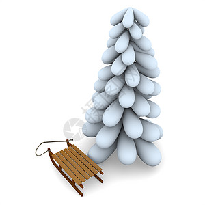 圣诞树和雪橇 快活的 寒冷的 白色的 假期 插图 隔离在白色背景图片