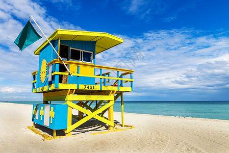 佛罗里达迈阿密海滩救生塔 大西洋 闲暇 游泳 热带美丽的高清图片素材