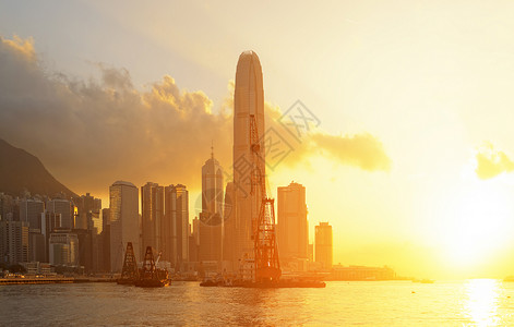 香港日落 天际线 摩天大楼 建筑 中国 假期 城市 美丽 天空玻璃高清图片素材