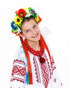 女孩穿乌克兰国服的乌克兰国民服装 孩子 微笑民俗学高清图片素材