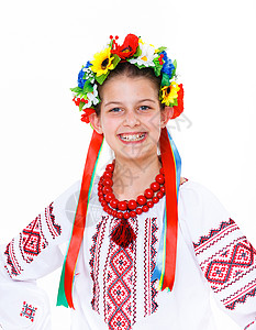 女孩穿乌克兰国服的乌克兰国民服装 动物 孩子花朵高清图片素材