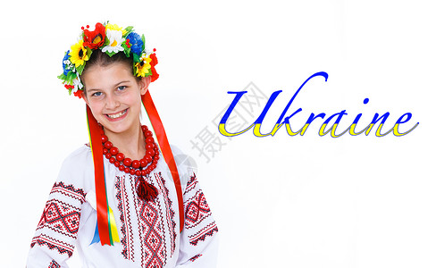 女孩穿乌克兰国服的乌克兰国民服装 花朵 民间假期高清图片素材