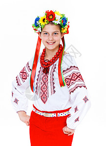 女孩穿乌克兰国服的乌克兰国民服装 民间 快乐的衬衫高清图片素材