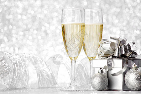香槟和礼品 浪漫 庆祝 球 礼物 庆典 派对 丝带 展示背景图片