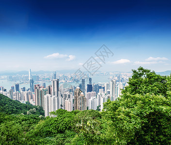 在阳光明媚的天气中 香港市风景全景 天空 商业塔高清图片素材
